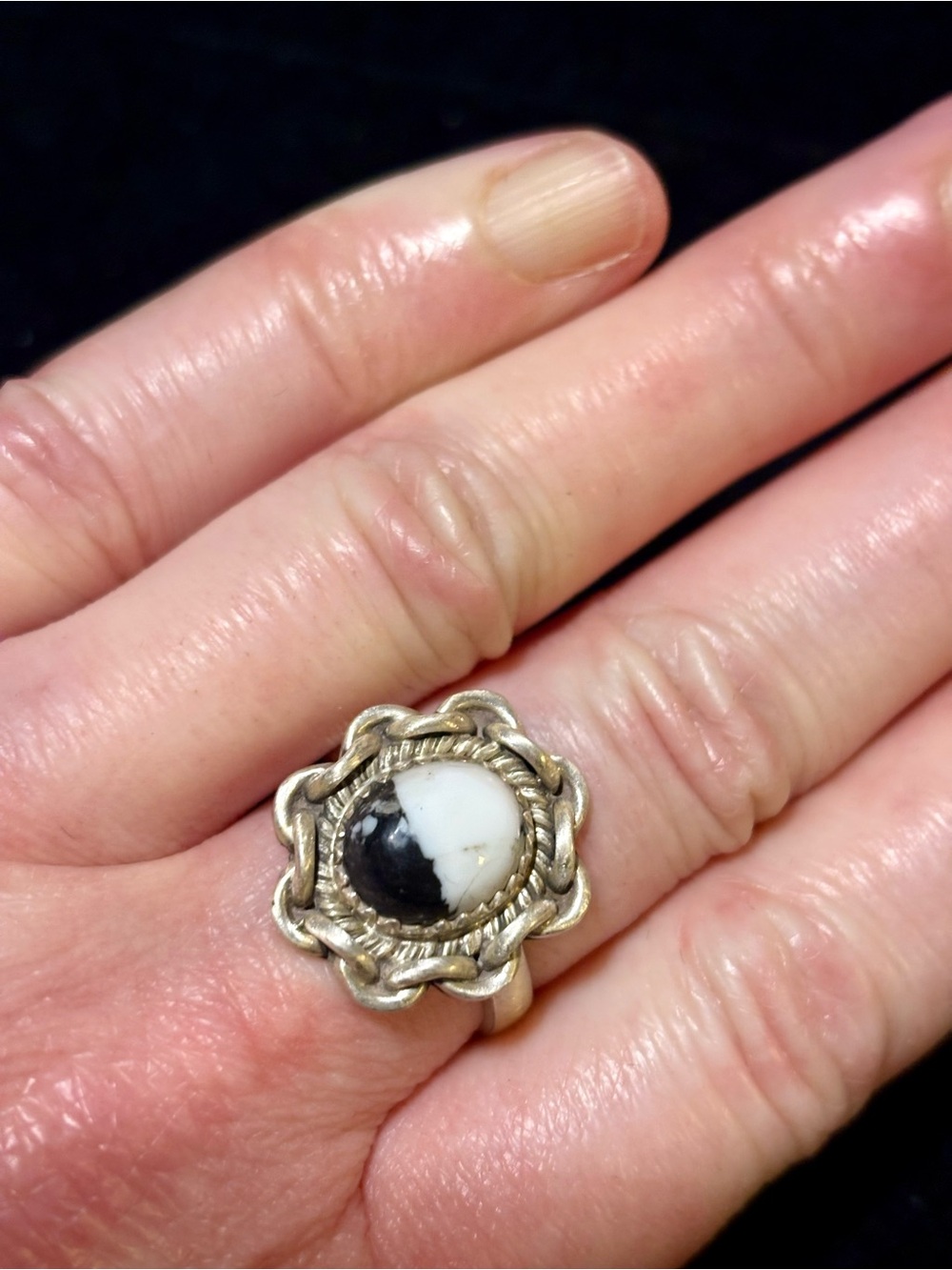 White Buffalo Turquoise Sterling Silver Ring Southwestern Adjustable Statement